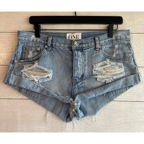 ONE TEASPOON Bandits Denim Distressed Shorts Button Fly Size 29 - Picture 3 of 8